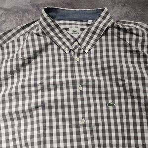 Lacoste Men's Grey and White Checkered Shirt